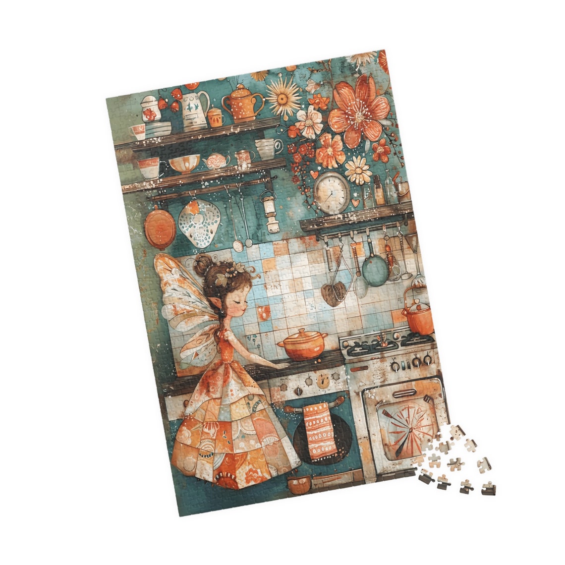 Fairy Girl Baking in a Cozy Country Kitchen with Copper Pots Art Print - Image 4