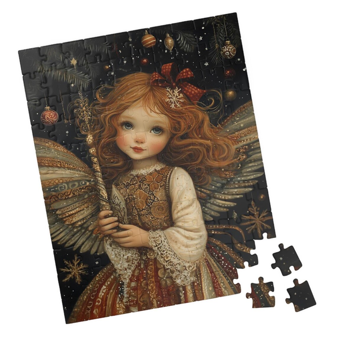 Pretty Christmas Angel Girl With Ornate Gold Wings and Scepter Poster