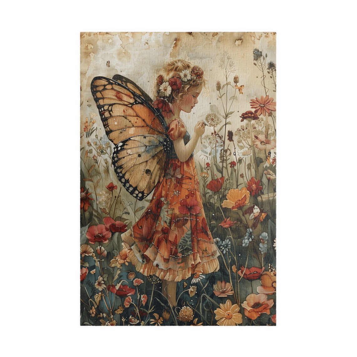 Monarch Butterfly Fairy Girl Wildflower Field Vintage Poster - Image 3