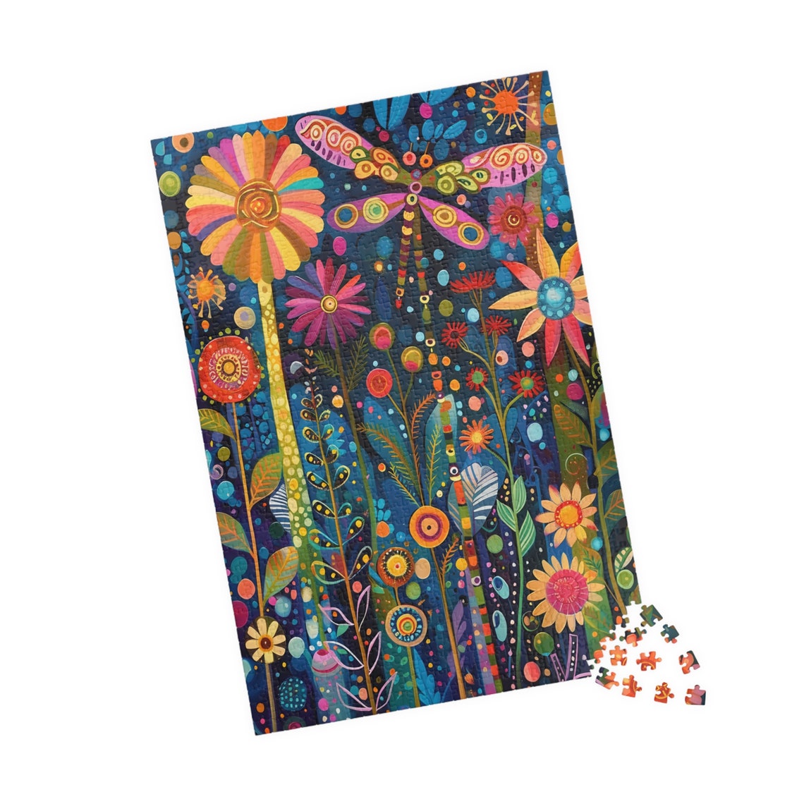 Dragonfly Summer Garden Whimsical Folk Art Colorful Floral Poster - Image 4