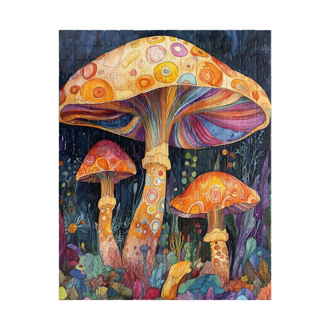 Rainbow Mushroom Watercolor Night Forest Fantasy Garden Art Poster - Image 5