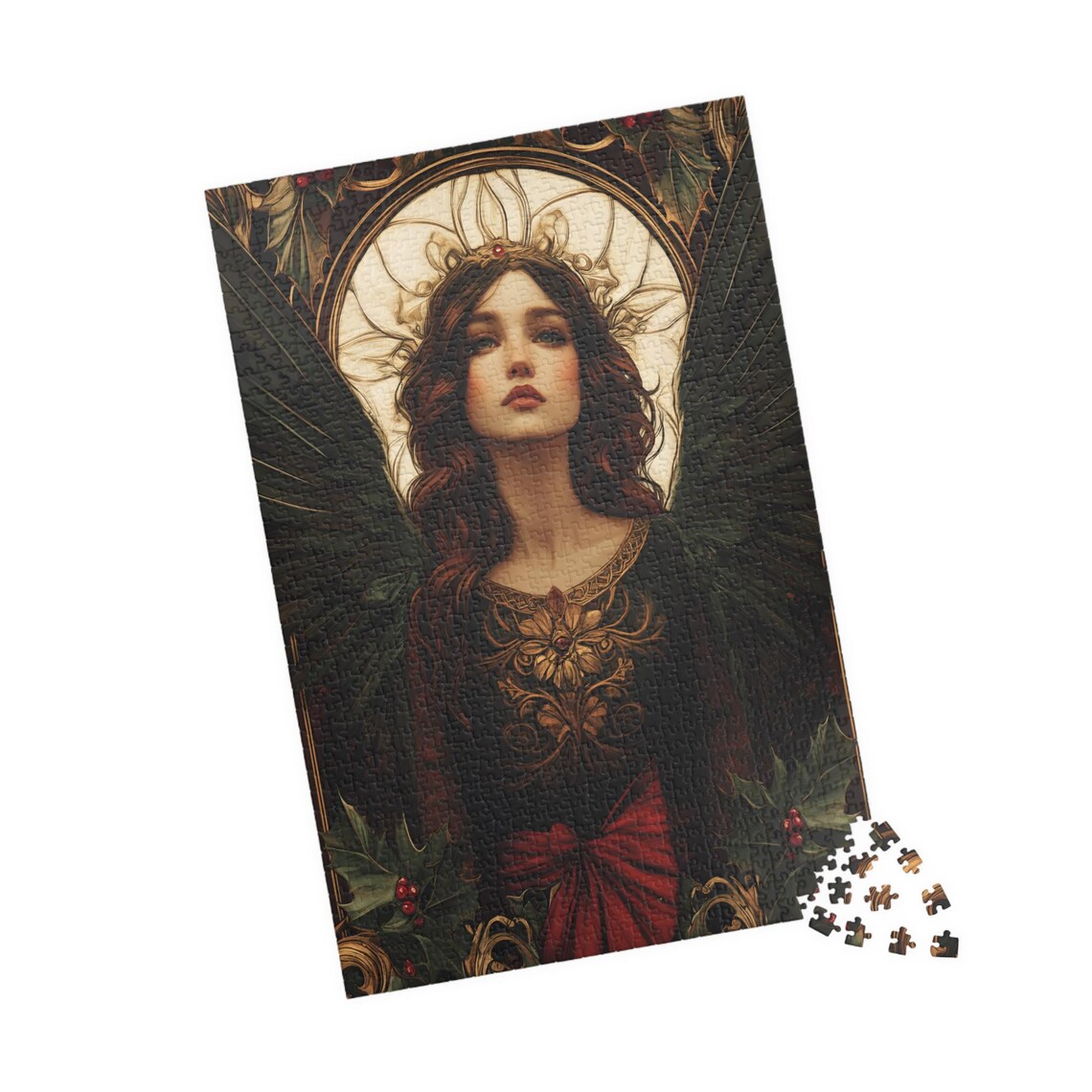 Dark Angel Black Wings Golden Halo Holly Berries Goth Poster - Image 4