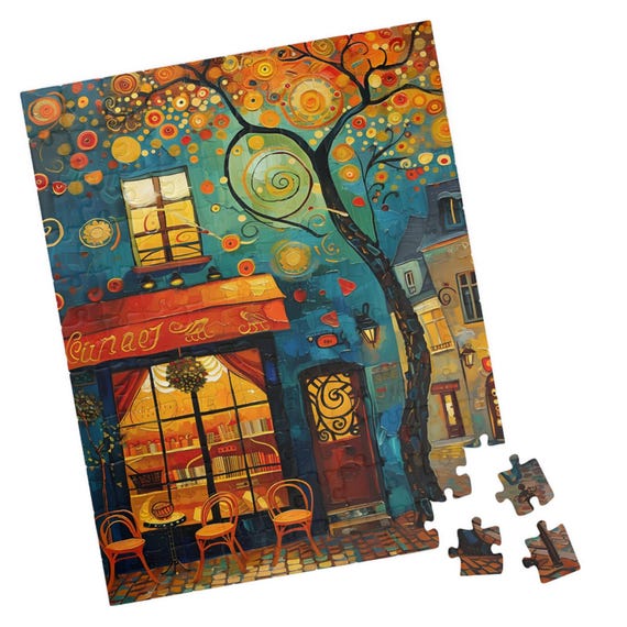 Colorful Cafe Impressionist Style Jigsaw Puzzle Tech Free Activity Great Gift For Birthdays Paitents And Nursing Homes
