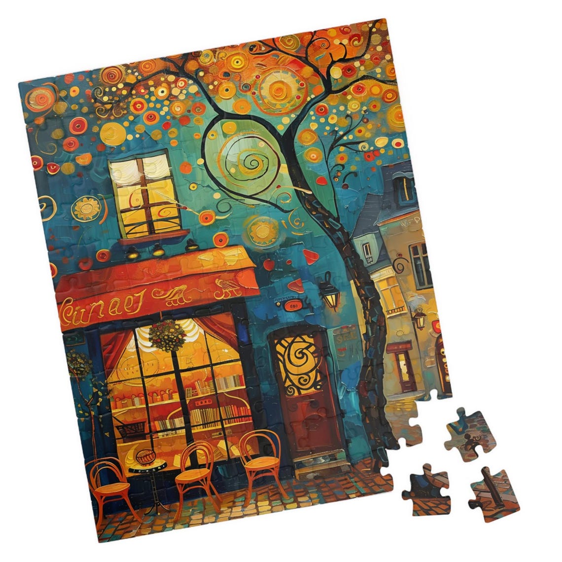 Whimsical European Cafe With Swirling Tree And Awning Art Poster