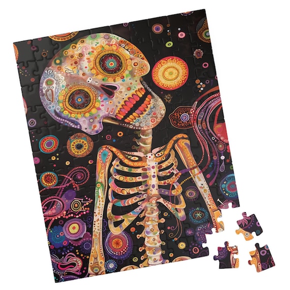 Day of the Dead Sugar Skull Skeleton Rainbow Floral Art Poster
