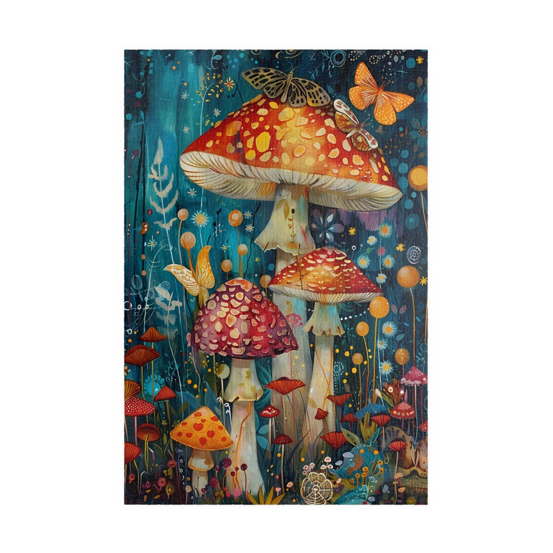 Enchanted Red Fly Agaric Mushroom Butterfly Night Forest Poster - Image 3