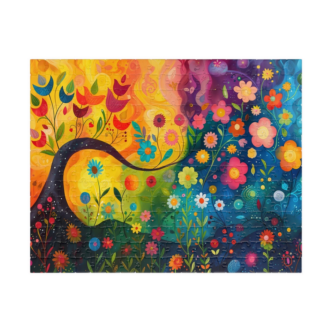 Rainbow Floral Garden Landscape Vibrant Gradient Flower Field Poster - Image 3
