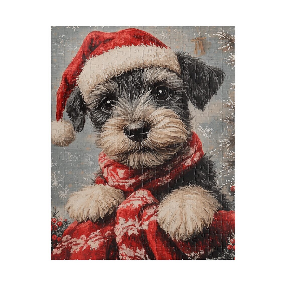 Schnauzer Puppy in Santa Hat and Red Scarf Christmas Dog Poster - Image 5