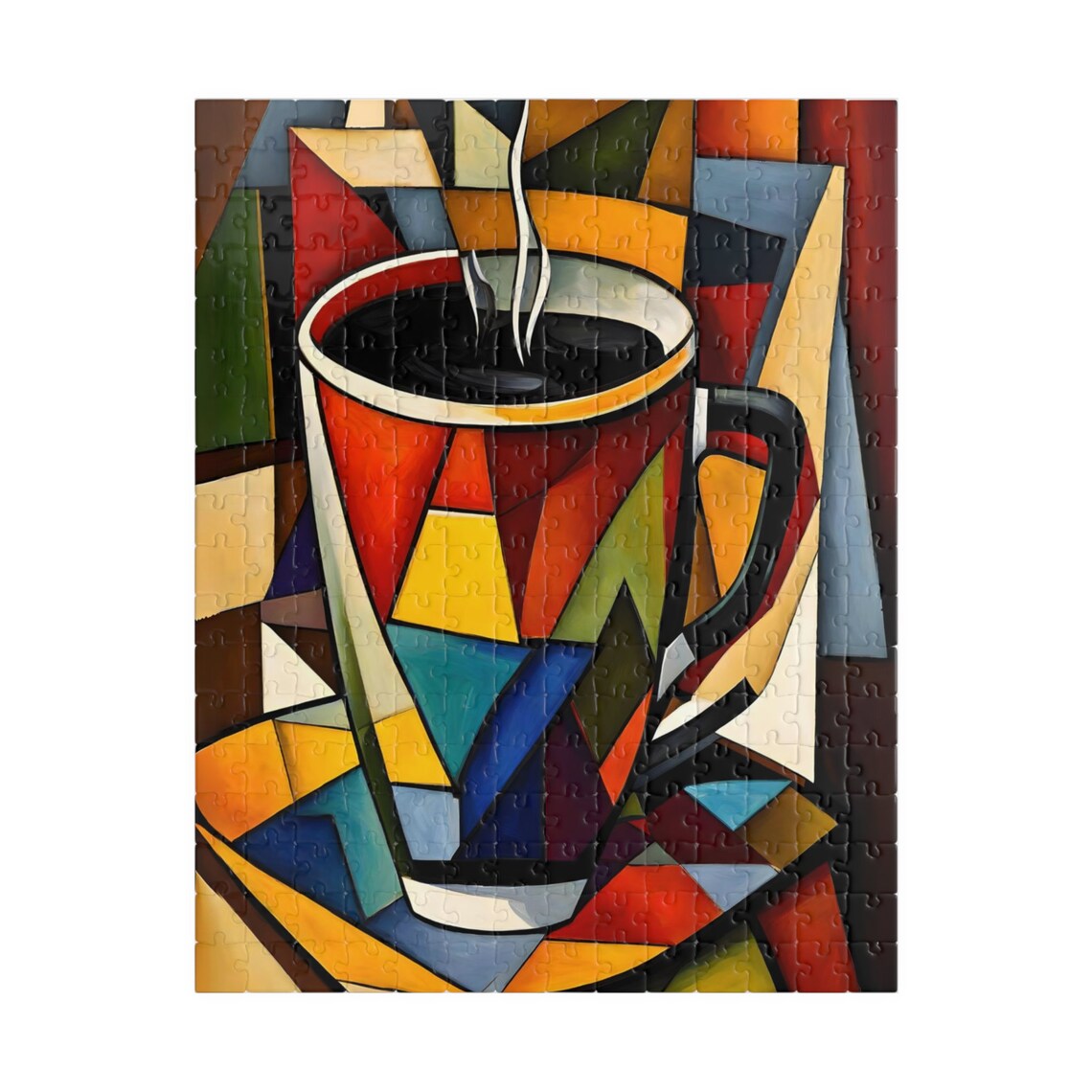 Cubist Red Coffee Cup Still Life in Bold Geometric Style Art Print - Image 5