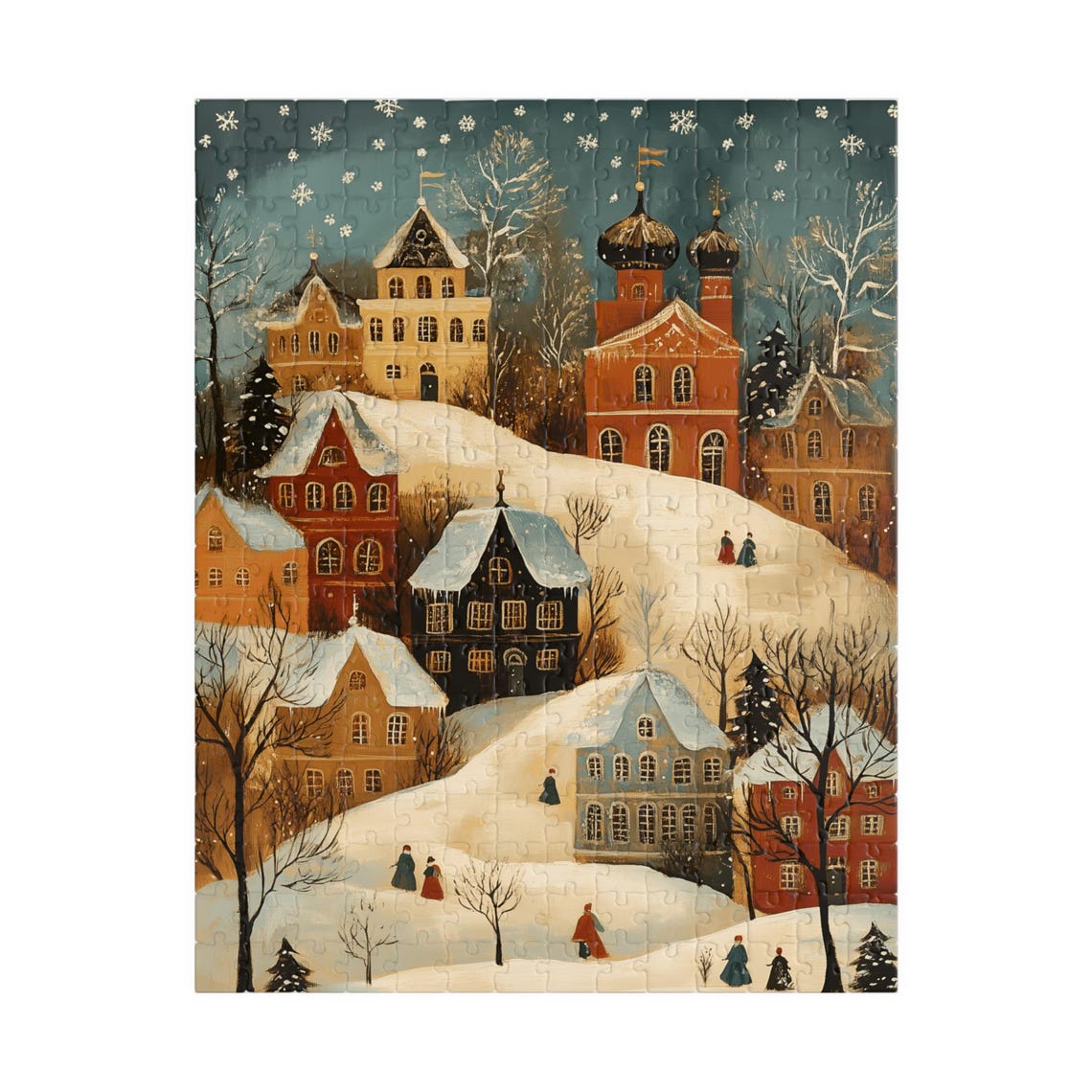 Russian Snowy Winter Town Onion Dome Snowfall Folk Art Poster - Image 5