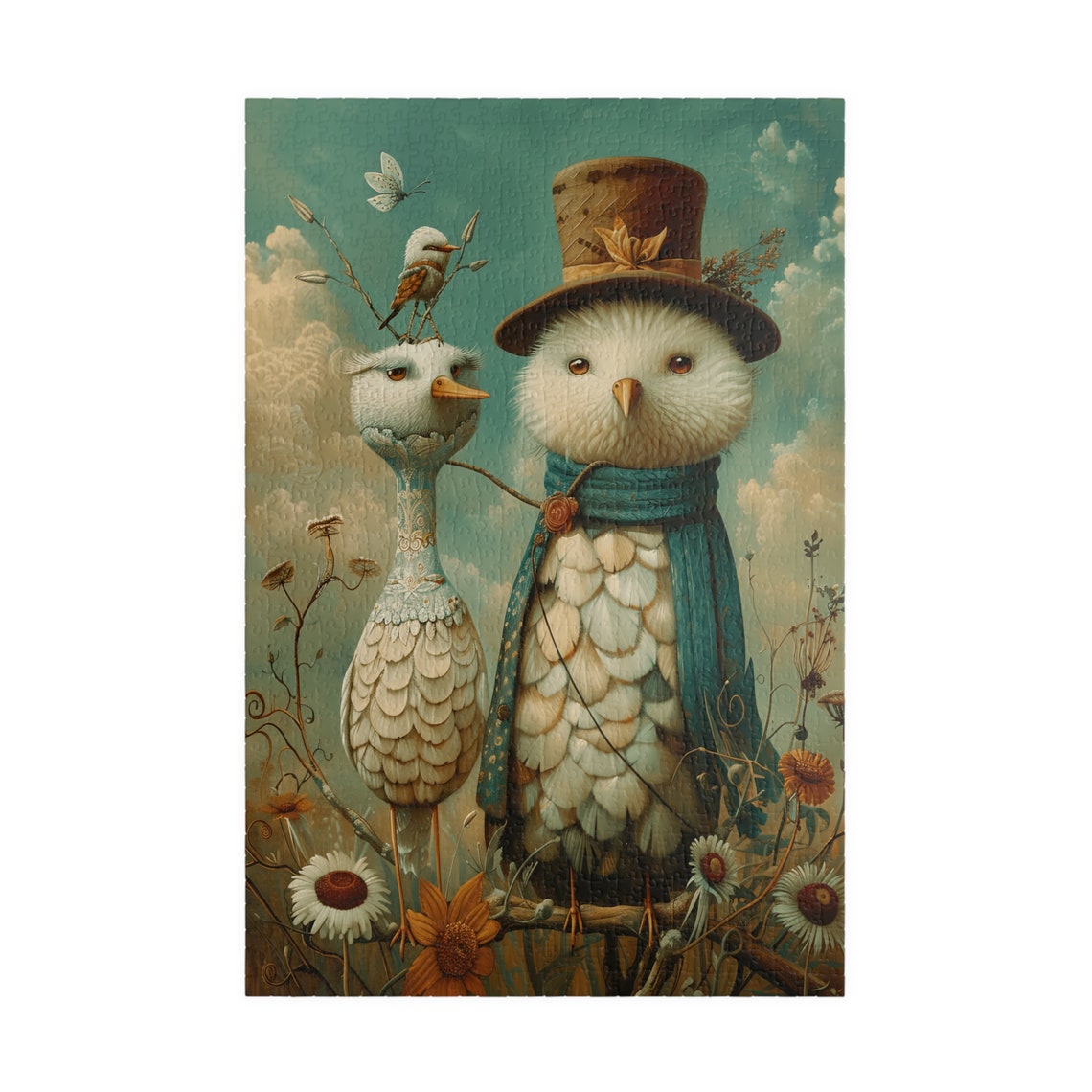Two Fancy Dressed Whimsical Birds In Top Hat Portrait Art Poster - Image 3
