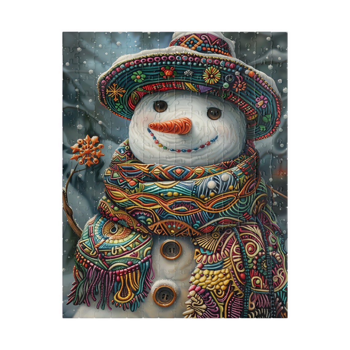 Jolly Snowman Wearing a Bright Colorful Fiesta Hat in Snow Poster - Image 3