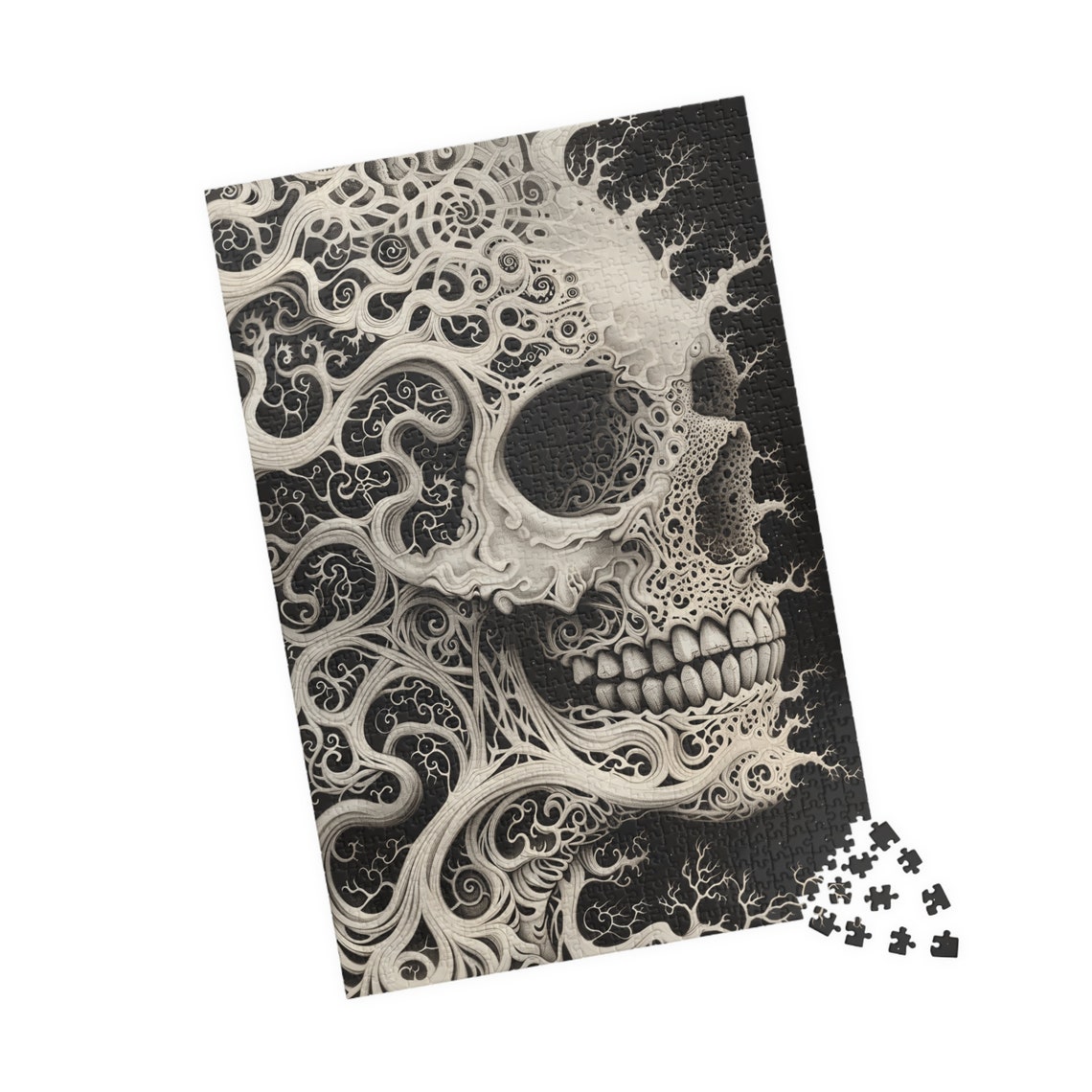 Ornate Black and White Filigree Skull Intricate Gothic Art Poster - Image 4