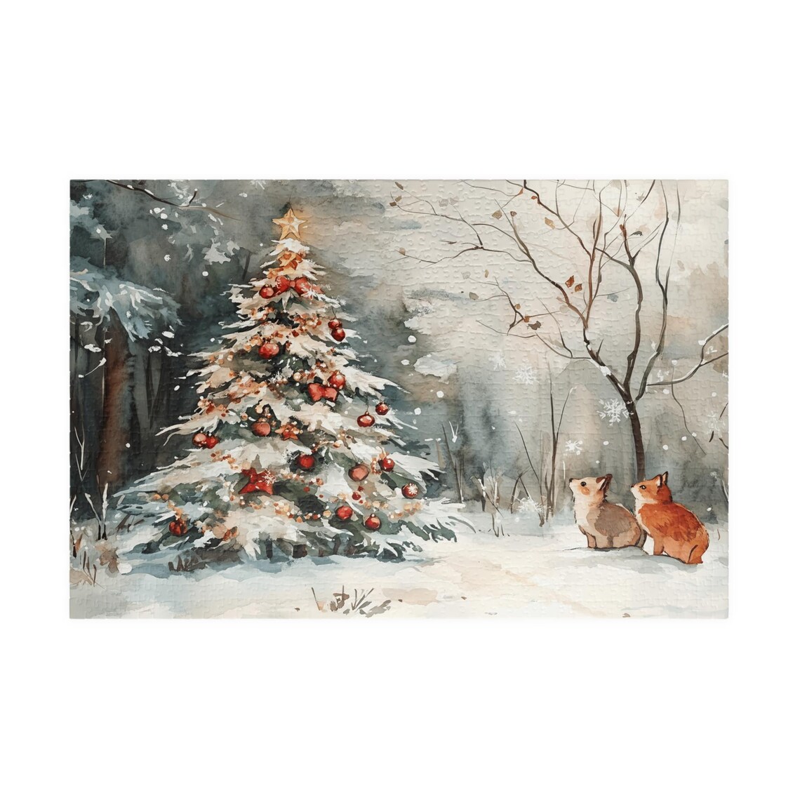 Watercolor Christmas Tree in the Forest Art Print - Image 3