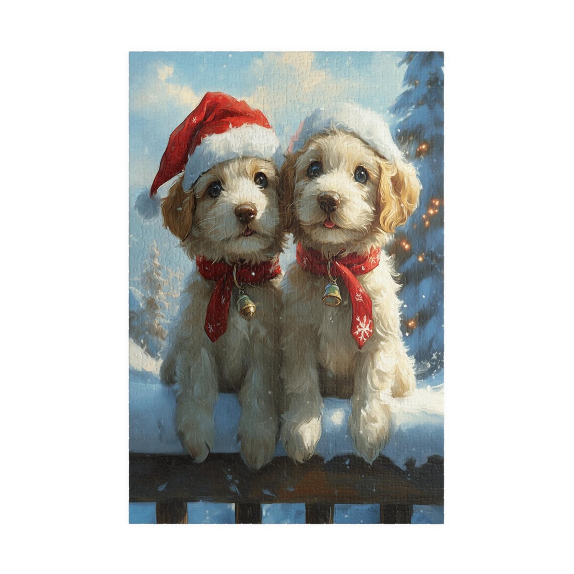 Two Doodle Puppies in Santa Hats and Red Scarves Christmas Dog Poster - Image 3