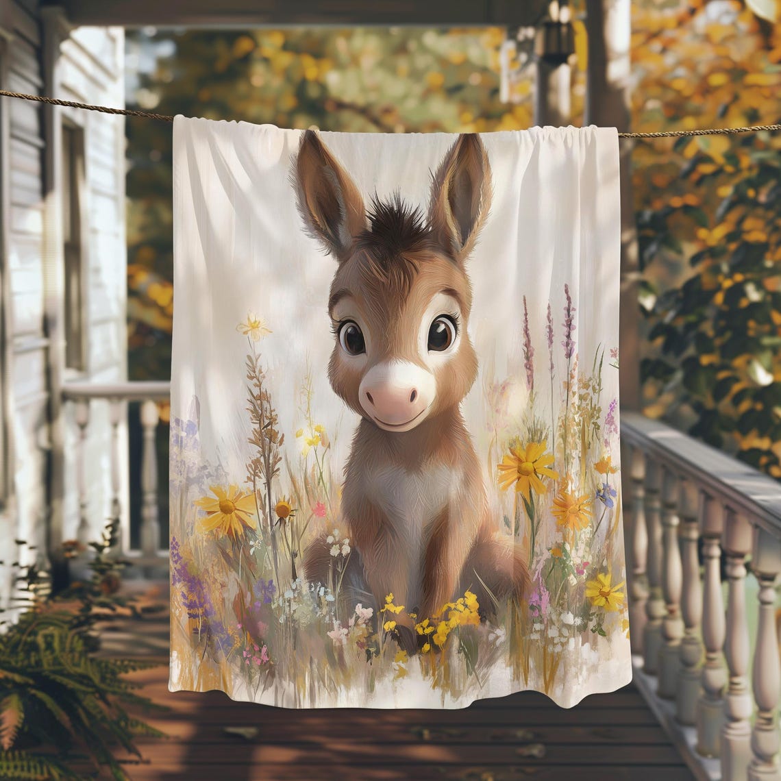 Adorable Baby Donkey Sitting in a Colorful Wildflower Meadow Poster