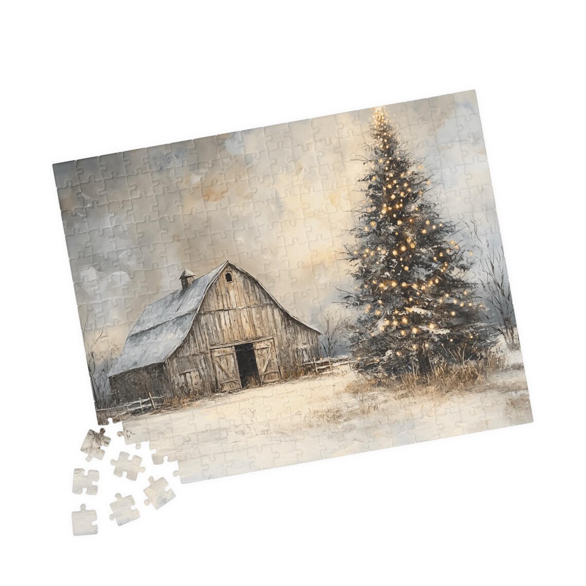 Rustic Country Barn With Christmas Tree, Holiday Puzzle - Image 4
