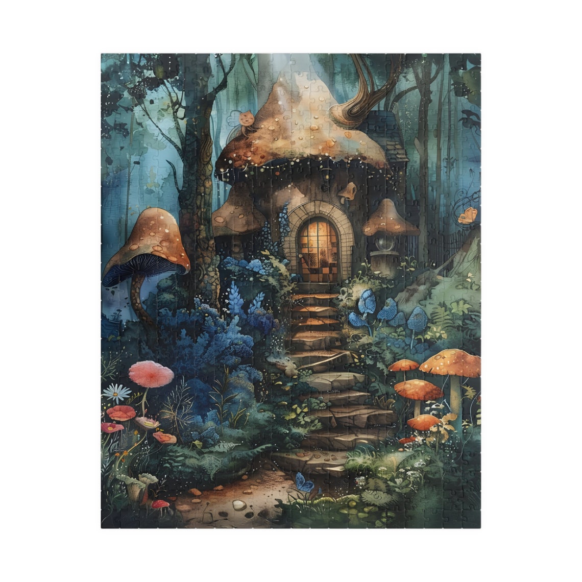 Enchanted Mushroom Cottage Forest Night Glowing Door Art Poster - Image 5