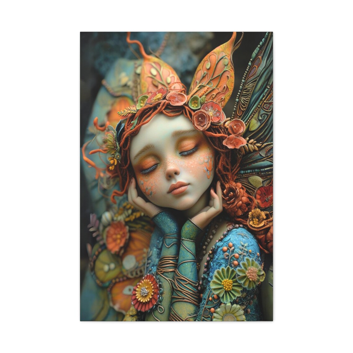 Sleeping Fairy Girl Copper Floral Headdress Fantasy Portrait Poster
