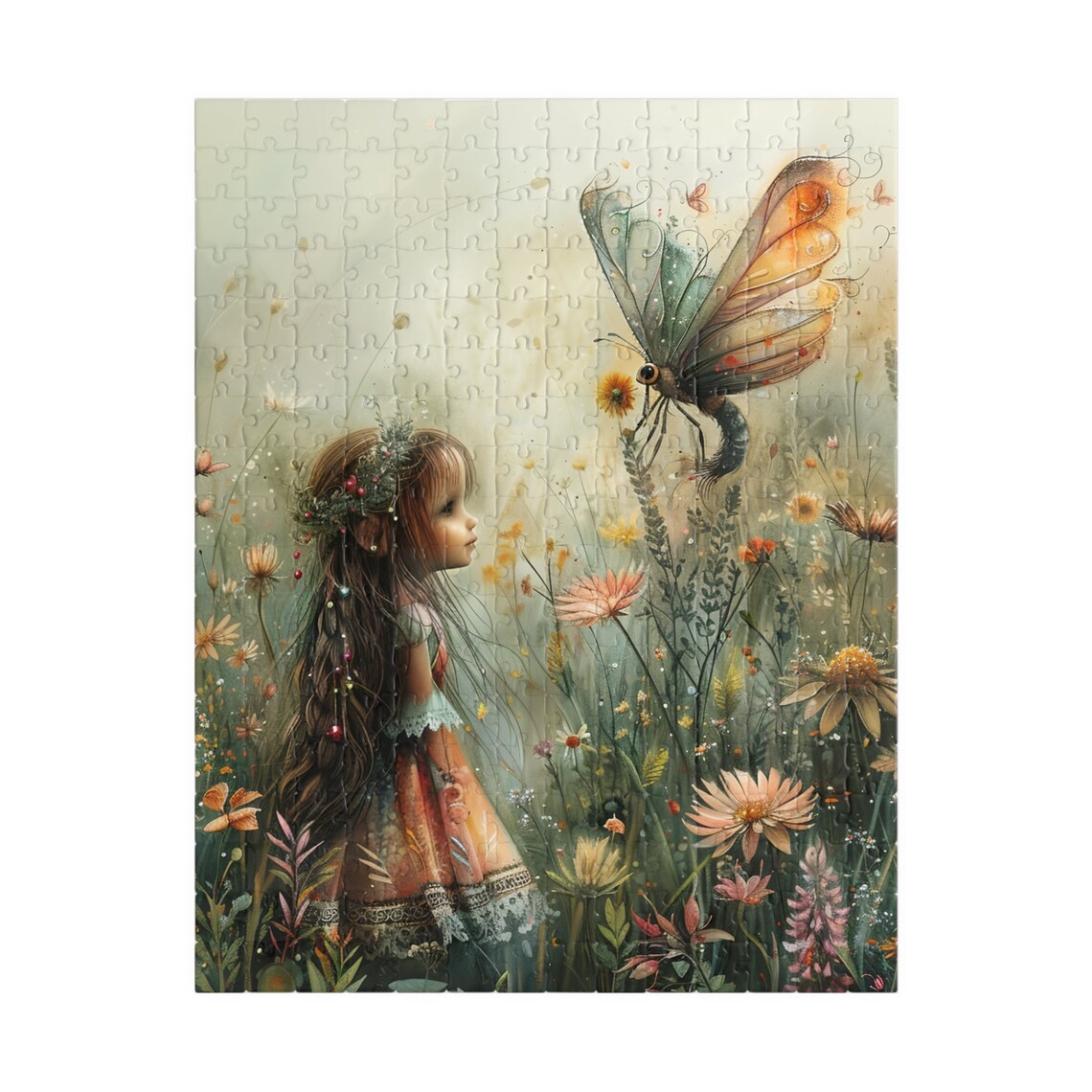 Dreamy Girl Among Wildflowers With Giant Butterfly Art Poster - Image 2