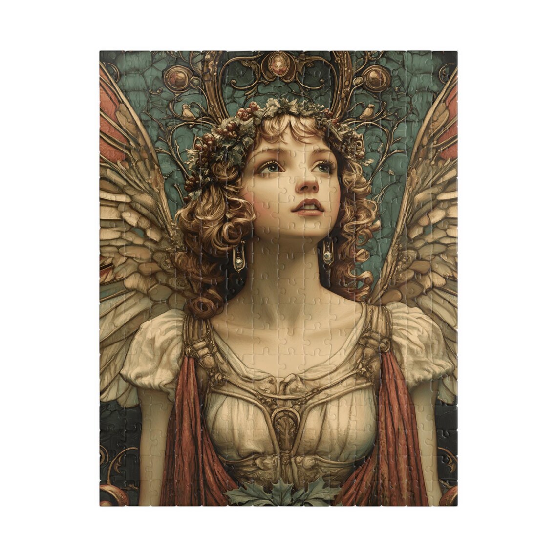 Ornate Dark Angel Berry Leaf Crown Curly Hair Portrait Poster - Image 5