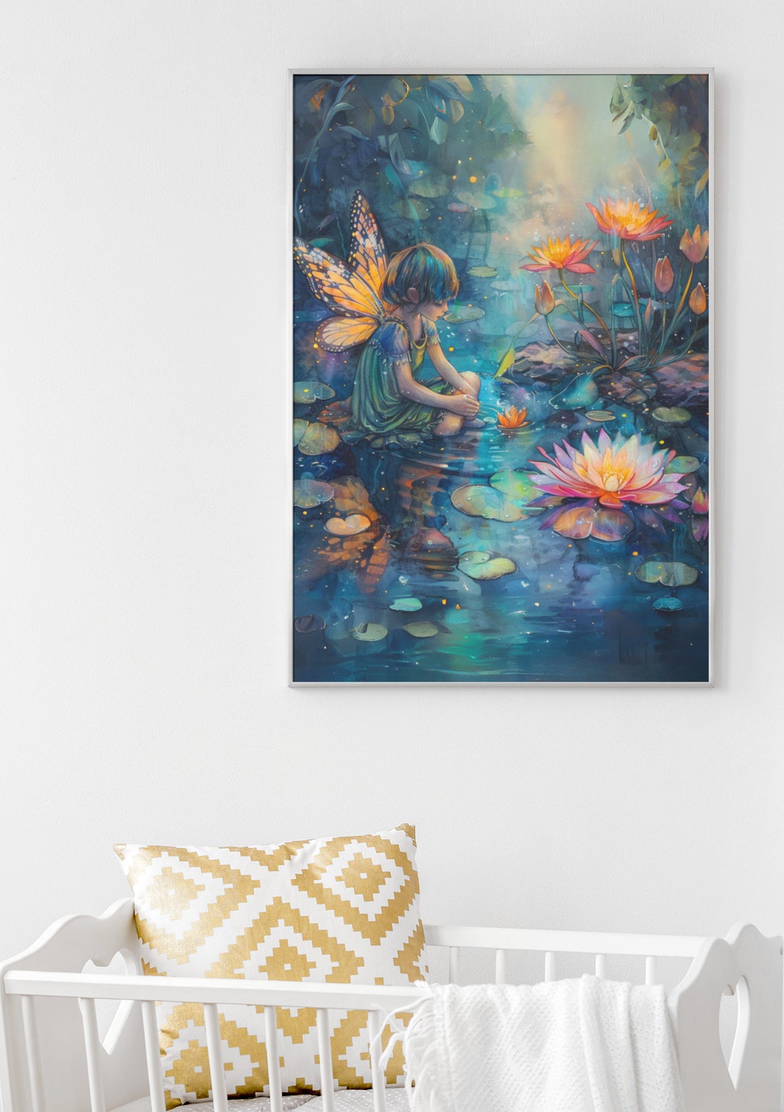 Water Lily Fairy Resting by a Moonlit Pond at Twilight Poster - Image 2