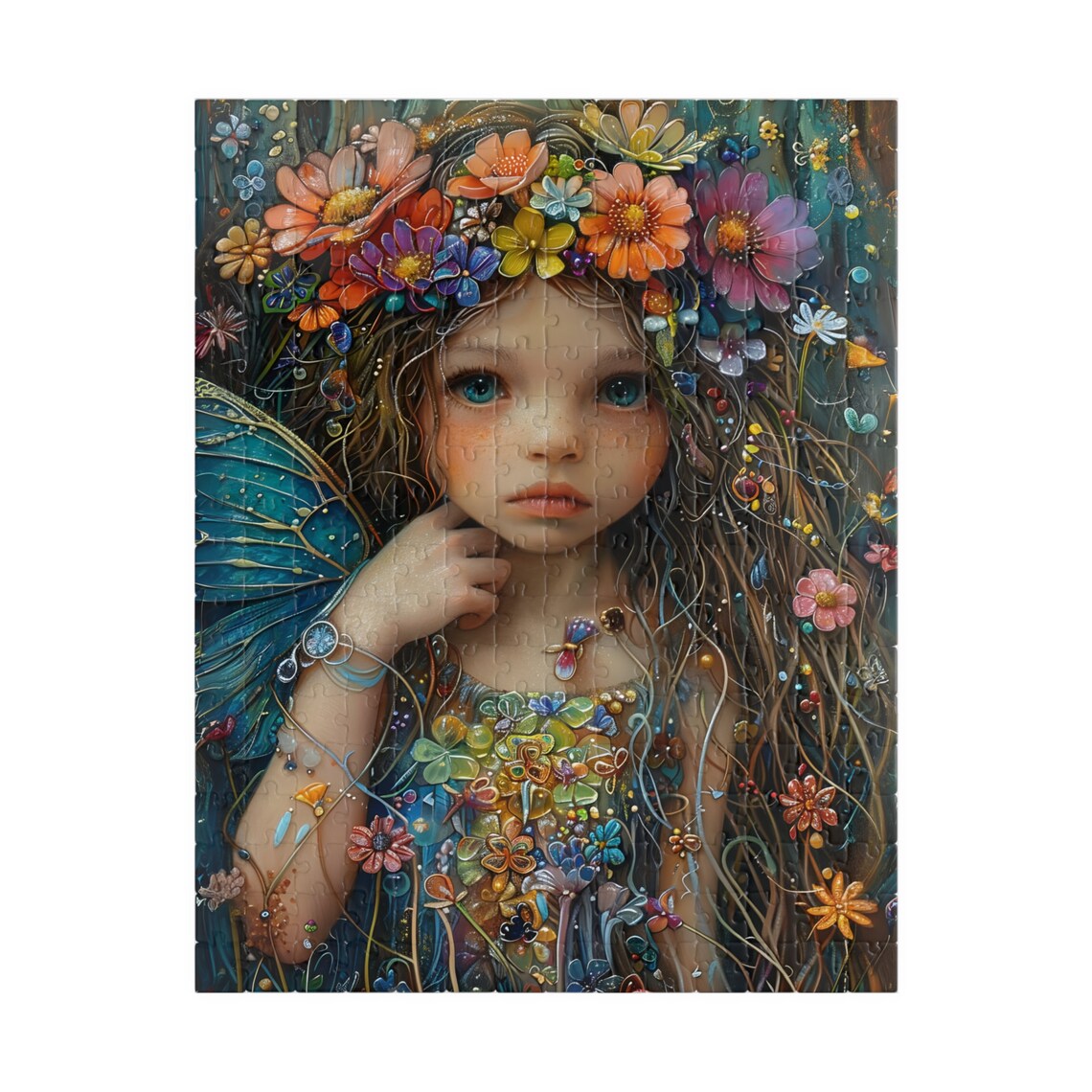 Whimsical Flower Crown Fairy Girl Fantasy Jigsaw Puzzle Print - Image 5