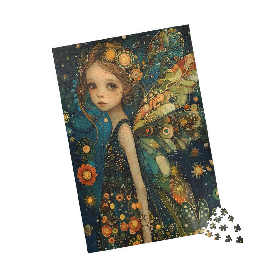 Boho Fairy Portrait With Ornate Teal Wings Night Garden Art Poster - Image 4