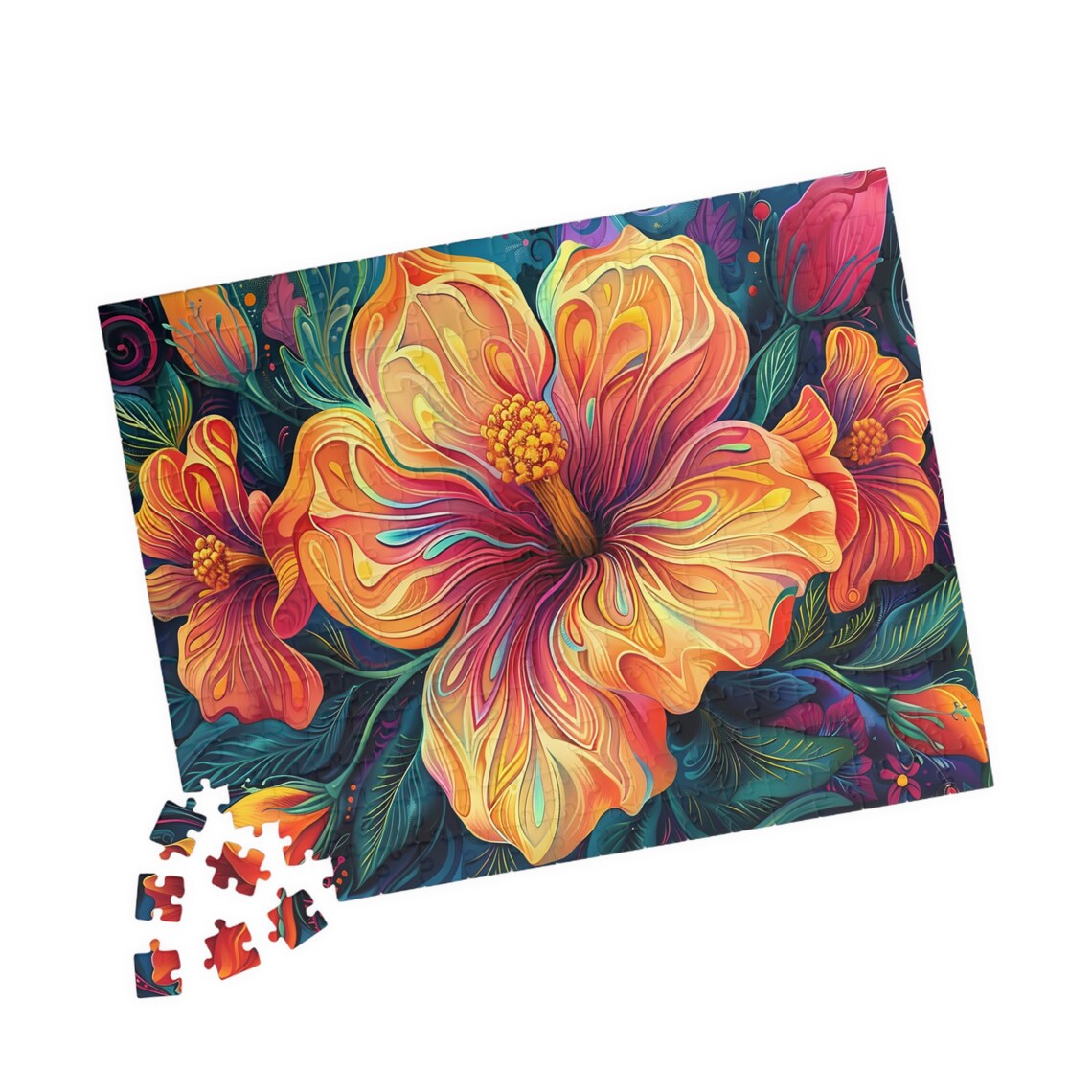 Tropical Hibiscus Flowers Colorful Psychedelic Floral Art Poster - Image 4