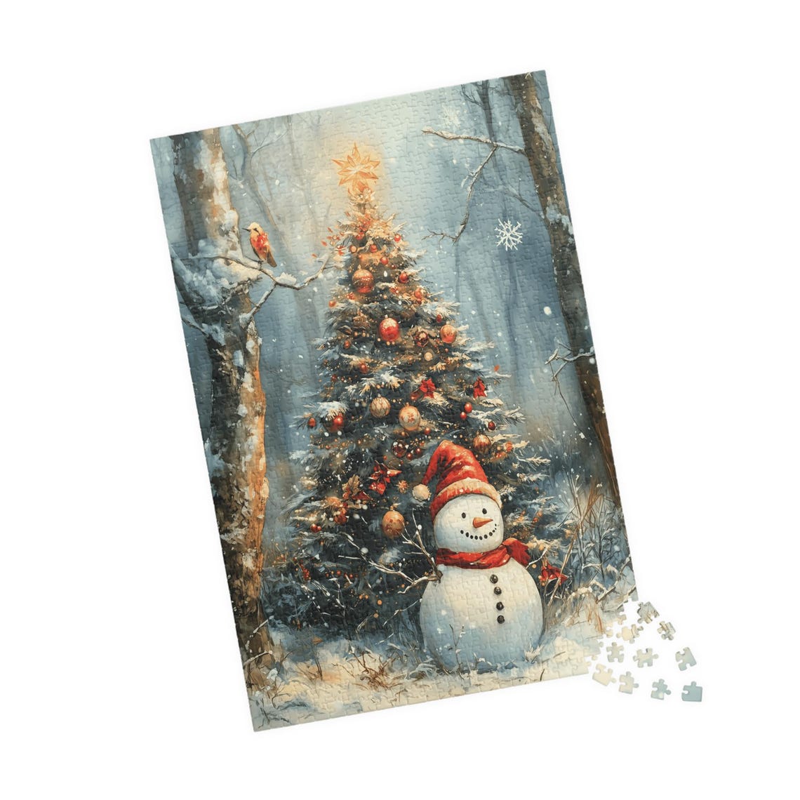 Friendly Snowman Standing By A Grand Christmas Tree Art Poster - Image 4