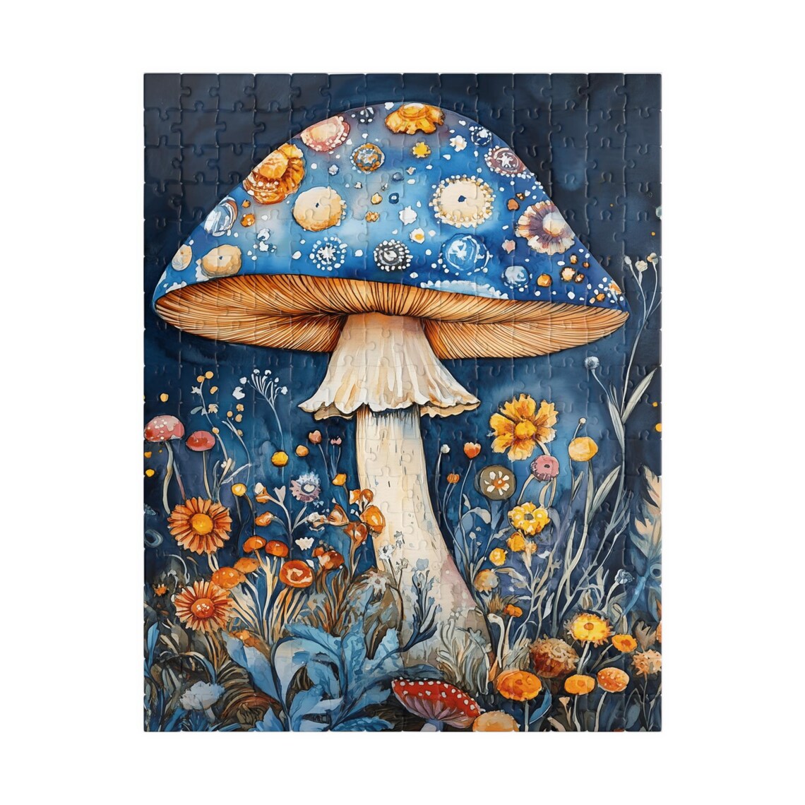 Celestial Blue Mushroom Night Garden Fantasy Jigsaw Puzzle Print - Image 5