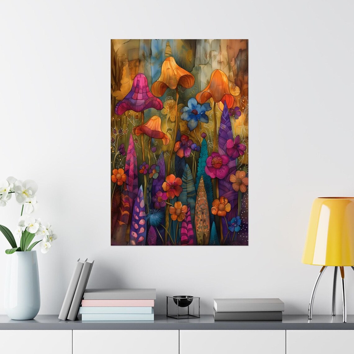 Vibrant Abstract Watercolor Wildflower Bloom Jewel Tone Art Poster