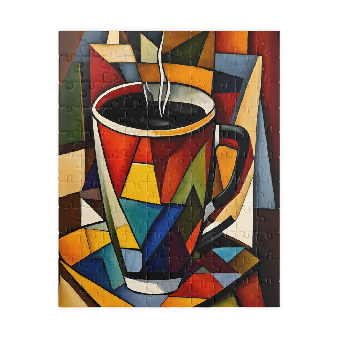 Cubist Red Coffee Cup Still Life in Bold Geometric Style Art Print - Image 3