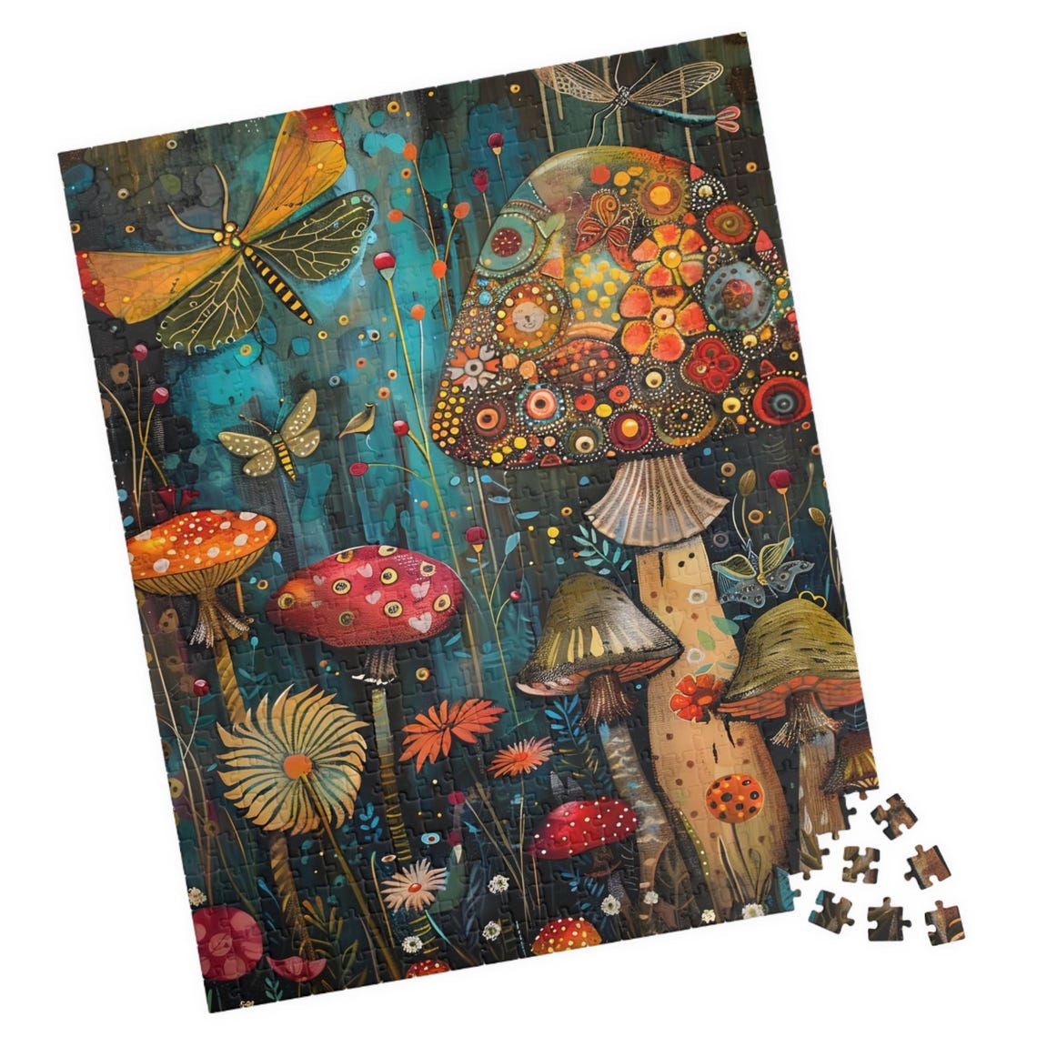 Enchanted Fantasy Mushroom Garden With Dragonflies Art Poster