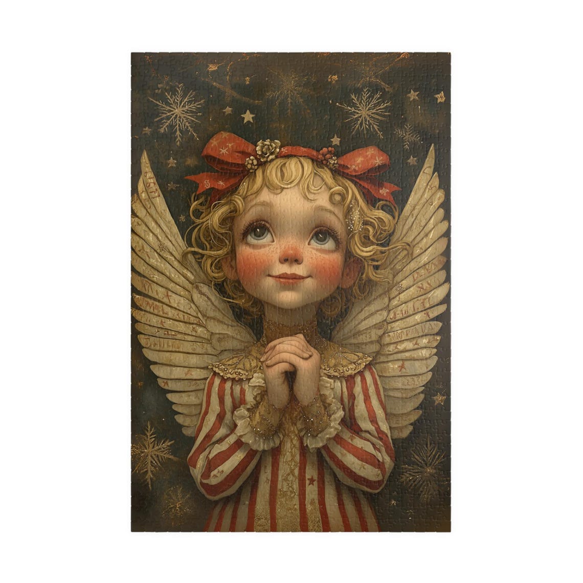 Sweet Little Christmas Angel Child Red Bow Starry Night Poster - Image 3