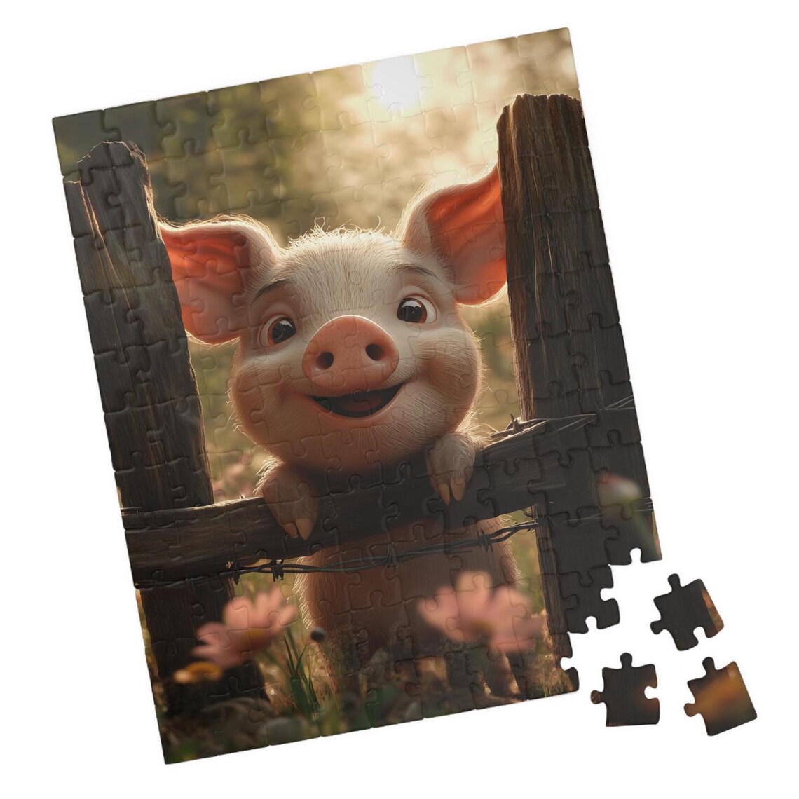 Baby Pig at Farm Fence Sunset Cute Piglet Country Art Poster