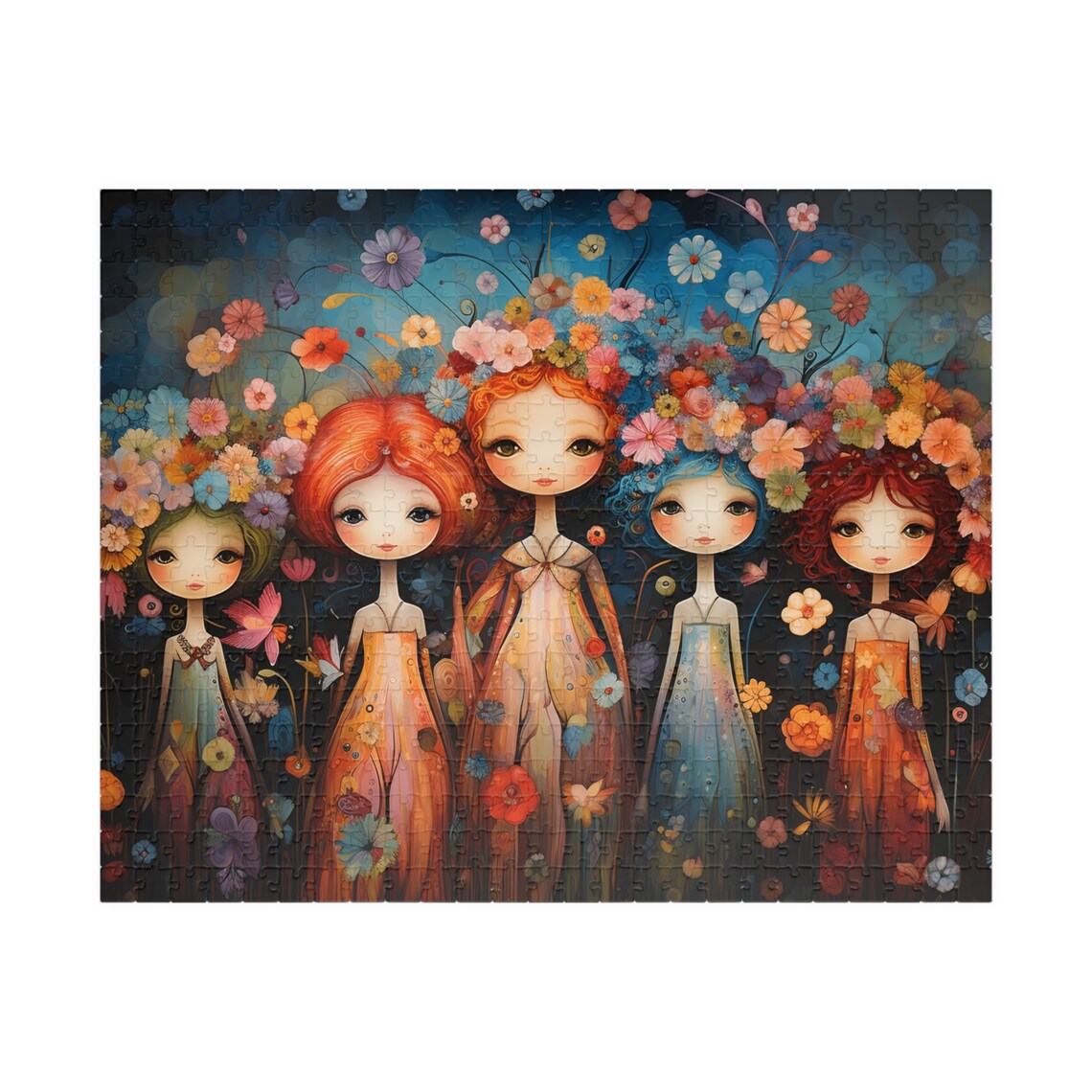 Five Sweet Girls Wearing Bright Flower Crowns in a Garden Poster - Image 6