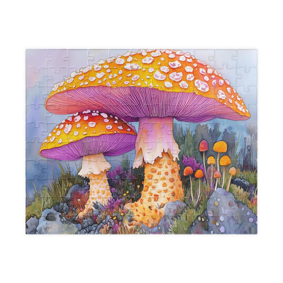 Orange and Purple Watercolor Fly Agaric Mushrooms Garden Art Print - Image 5