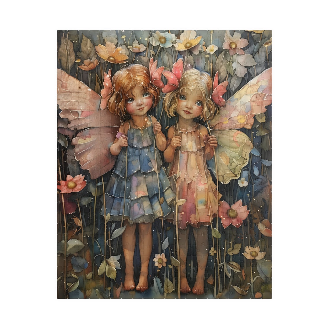 Two Little Pastel Fairies Holding Hands in a Flower Meadow Art Print - Image 5