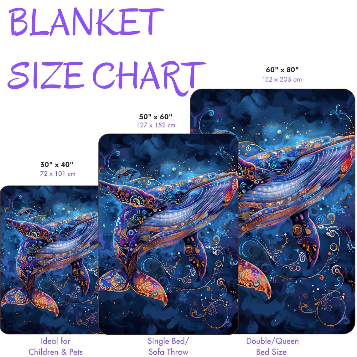 Ornate Mandala Whale Swimming in a Deep Midnight Blue Sea Poster - Image 5