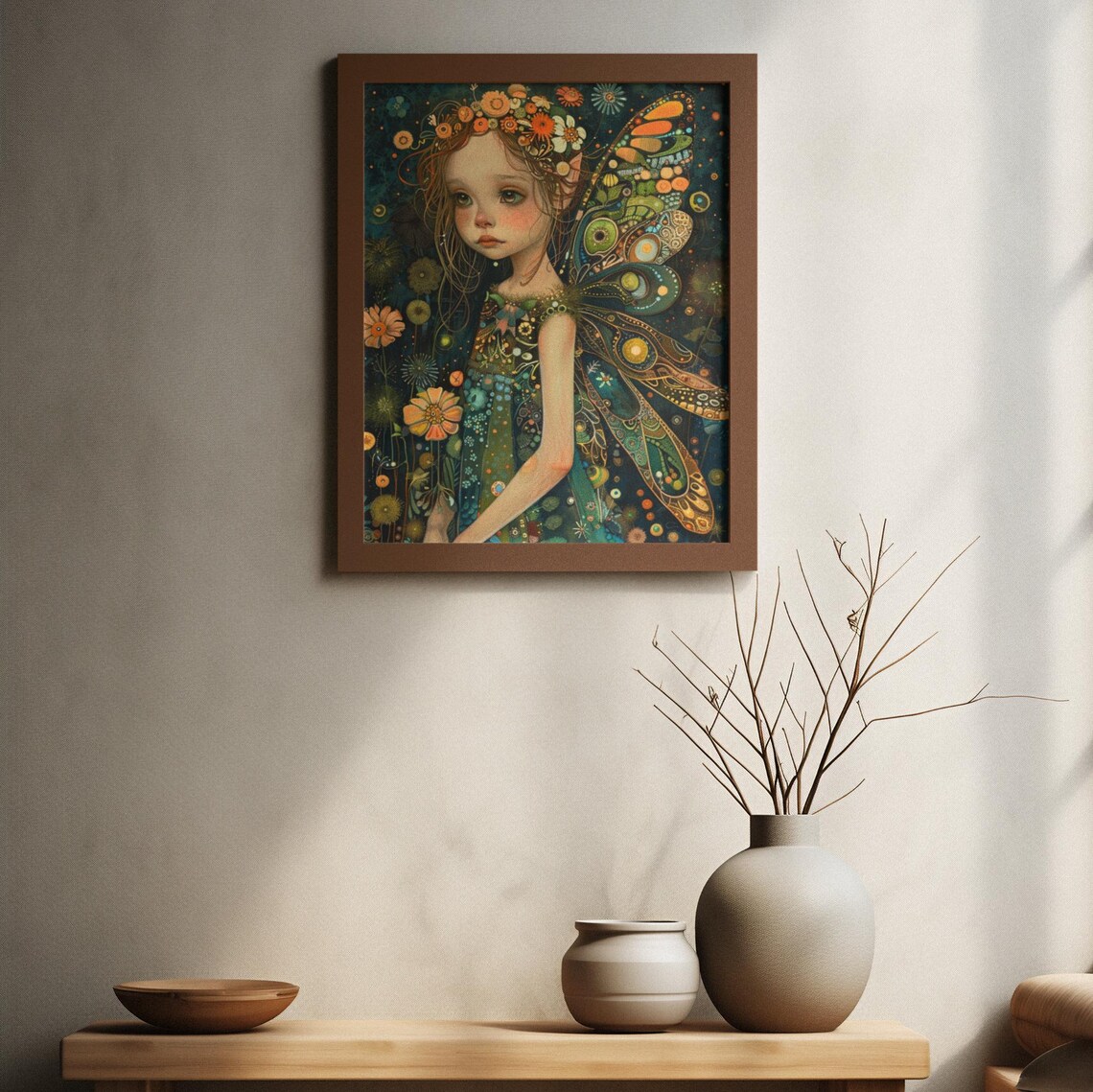 Fairy Girl with Jeweled Butterfly Wings Midnight Garden Poster - Image 3