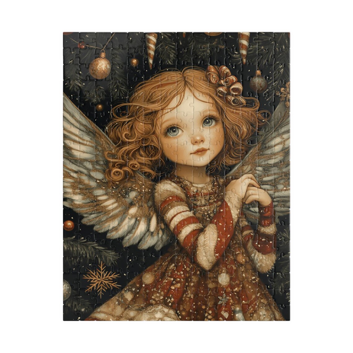 Sweet Christmas Angel Girl With White Wings and Striped Dress Poster - Image 5