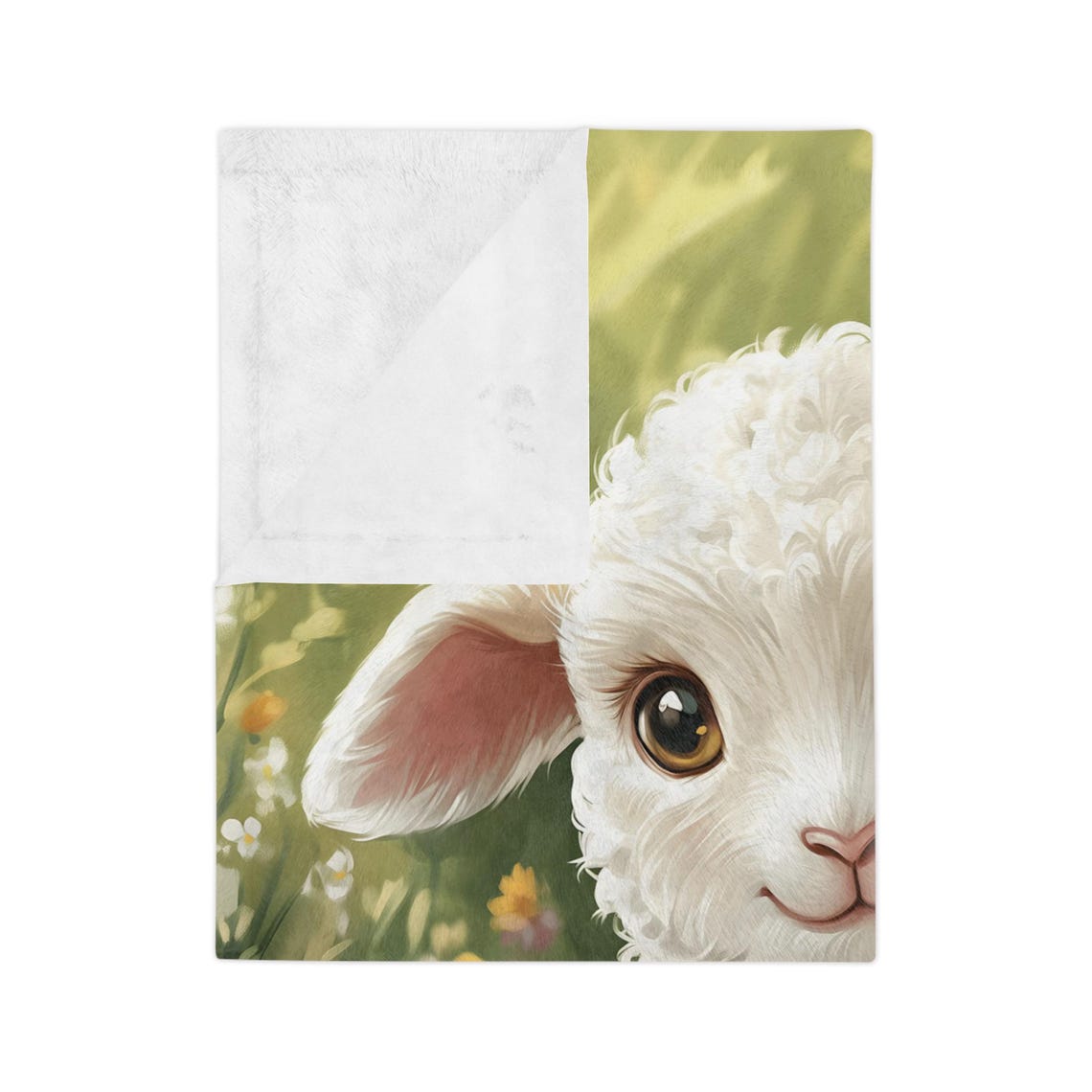 Sweet Fluffy Lamb Smiling in a Green Meadow of Wildflowers Poster - Image 3