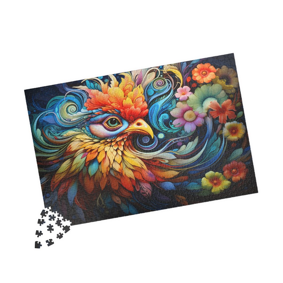 Colorful Bohemian Chicken Swirl Art Whimsical Folk Bird Poster - Image 4
