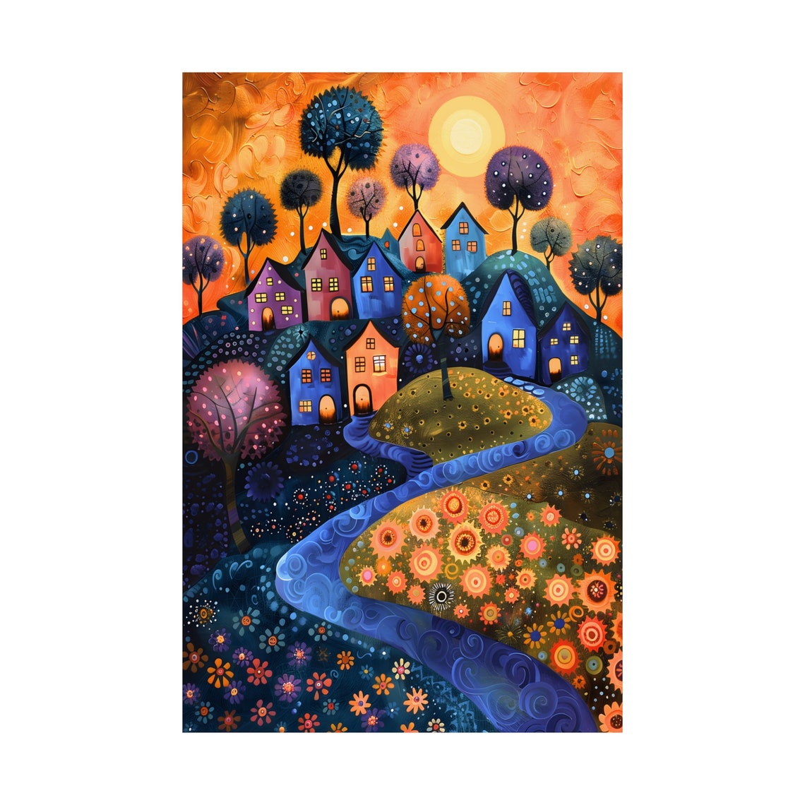 Whimsical Village Art Printposter Colorful Folk Art Town Fantasy Art Decor For Bedroom Office Laundry Livingfamily Room Or Nursery - Image 3