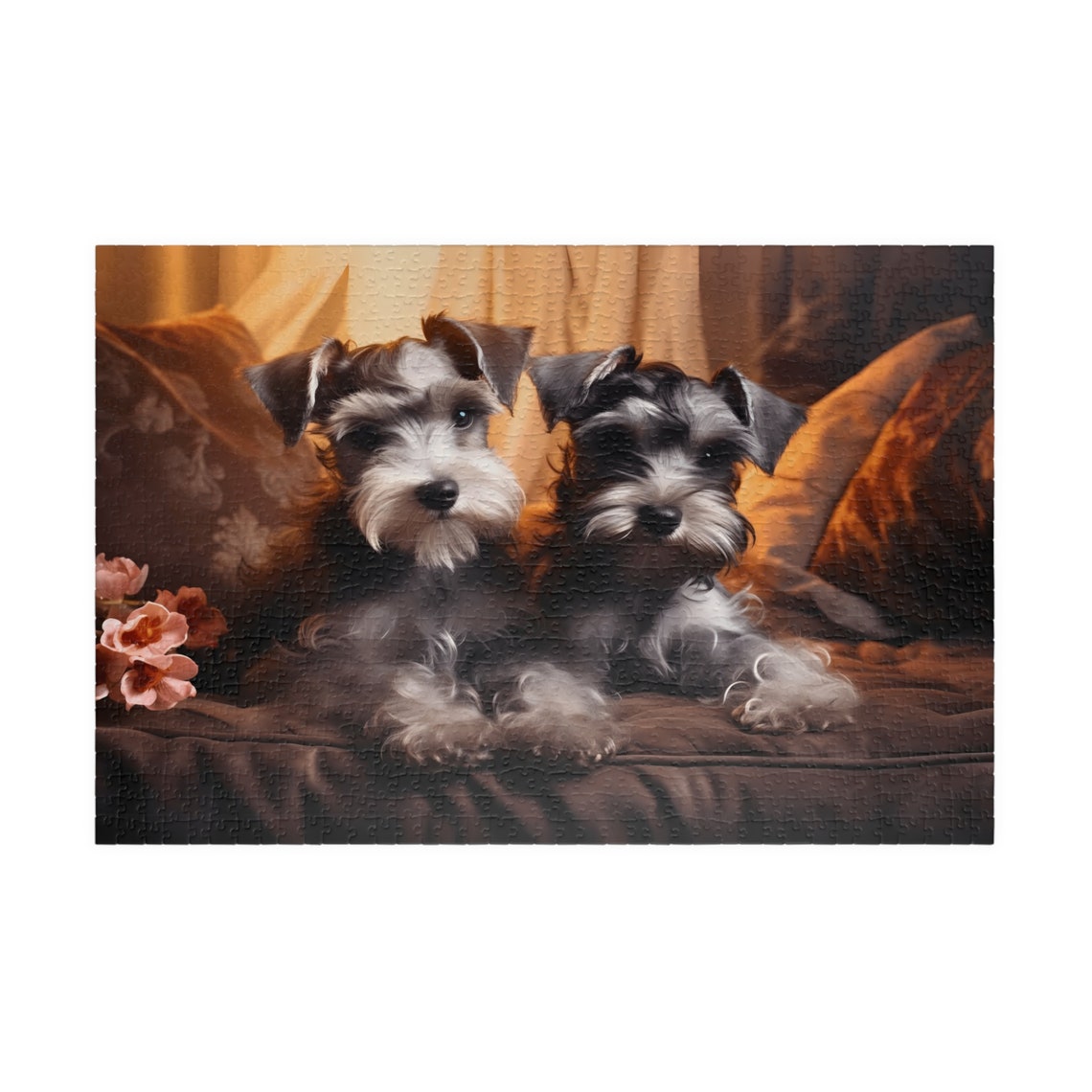 Two Miniature Schnauzers Cuddling on a Cozy Couch Art Poster - Image 5