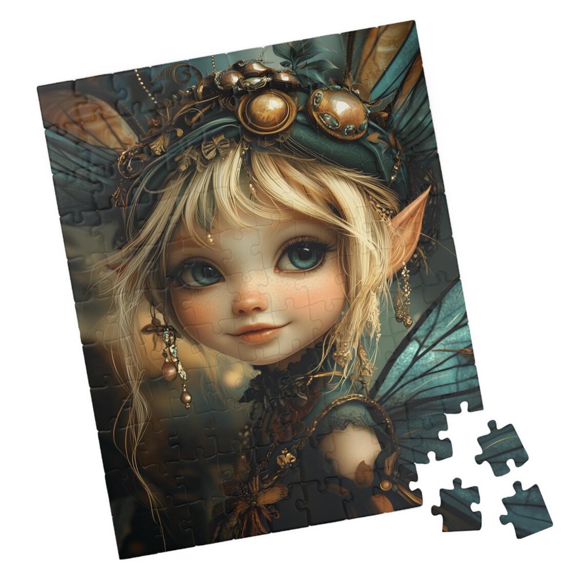 Ember Fairy In Black With Bronze Goggles And Teal Wings Dark Art Poster