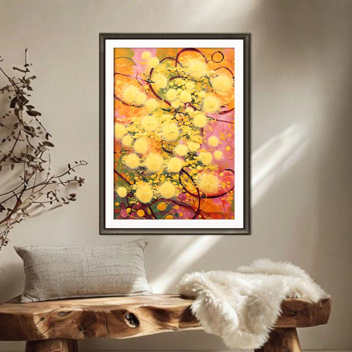 Mimosa Blossom Abstract Botanical Yellow Spring Flower Painting Poster