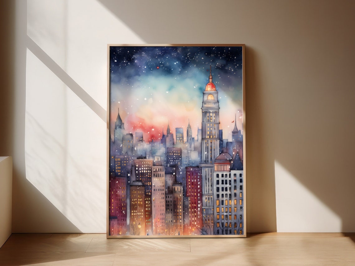 New York Christmas Poster Christmas Watercolor Poster New York City Poster Christmas Poster New York Wall Art Gift For Christmas