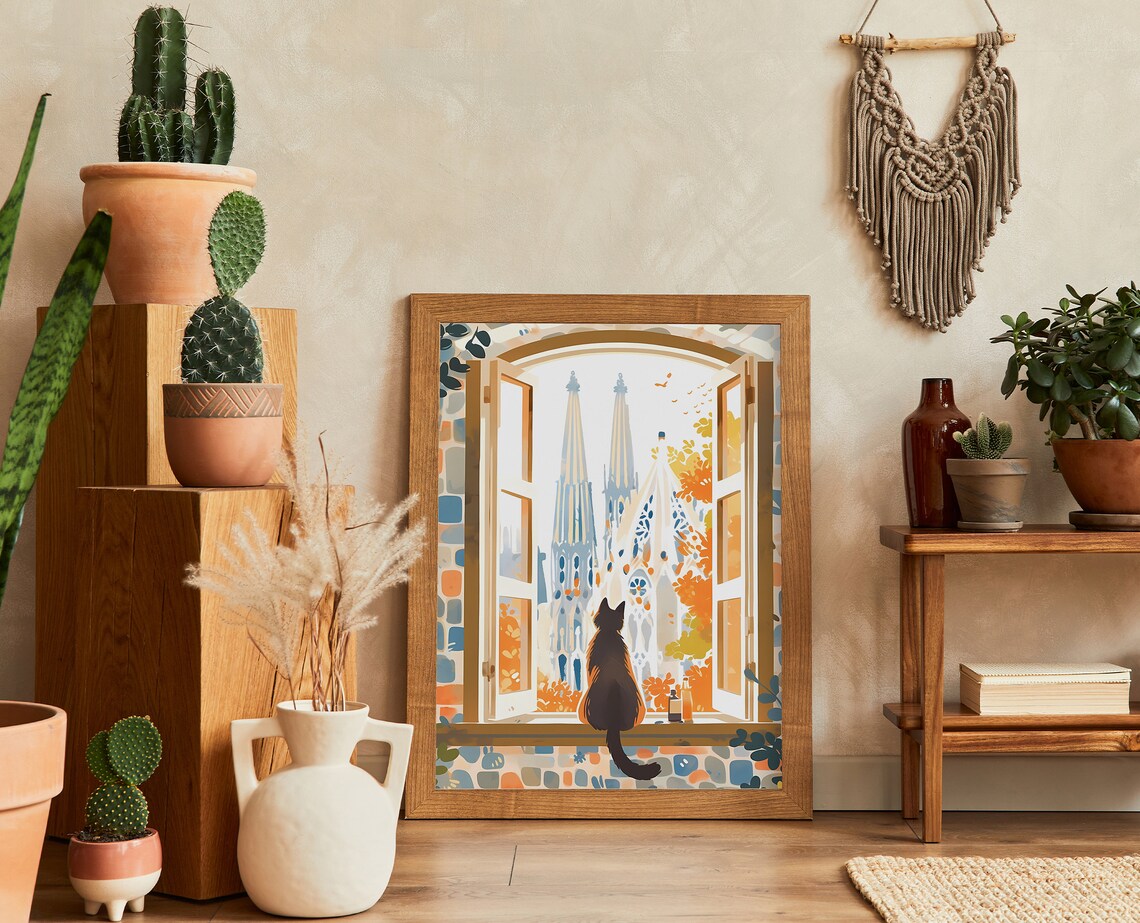 Cute Cat Sagrada Famlia Art Print, Barcelona - Image 2